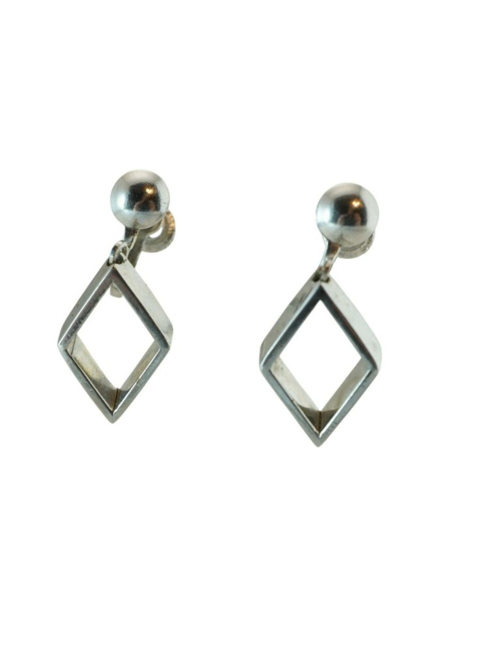 Vintage Delma Silver-Tone Screw Back Geometric Dangle Earrings